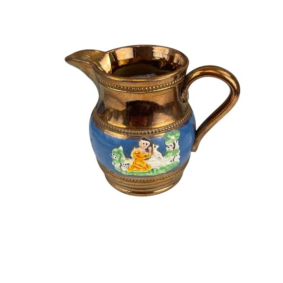 Antique Hand-Painted Copper Lustre Pitcher With Child & Dog Design - Picture 3 of 8